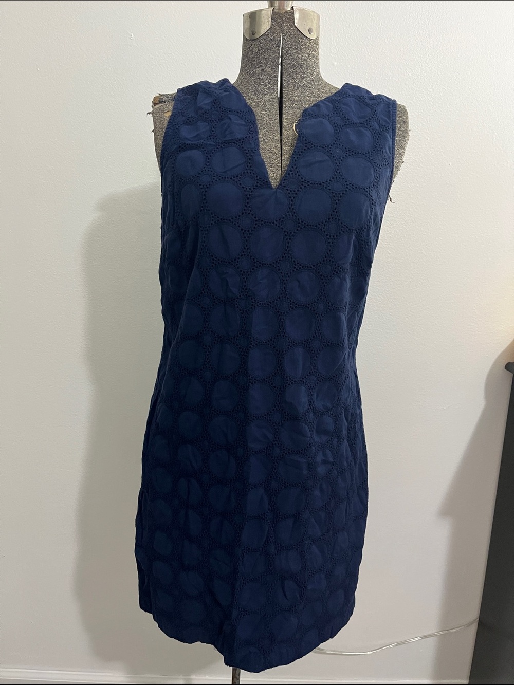 Banana Republic Navy Eyelet V-Neck Shift Mini Dress